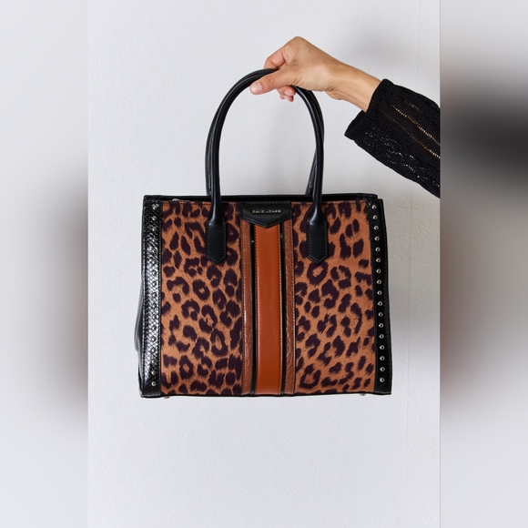 David Jones Leopard Contrast Rivet Handbag - Picture 2 of 8